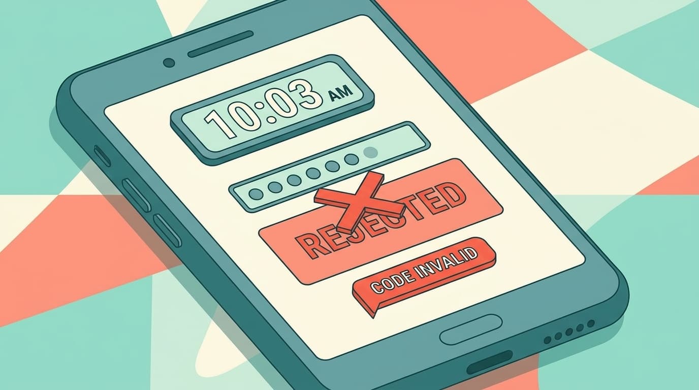 二段階認証コードが時計ズレで無効になるスマホ画面のイラスト