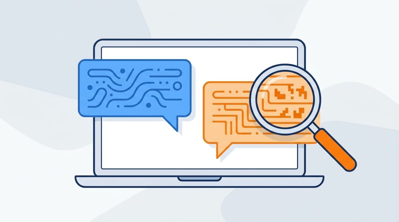 AIチャットの回答文をチェックする虫眼鏡のイラスト