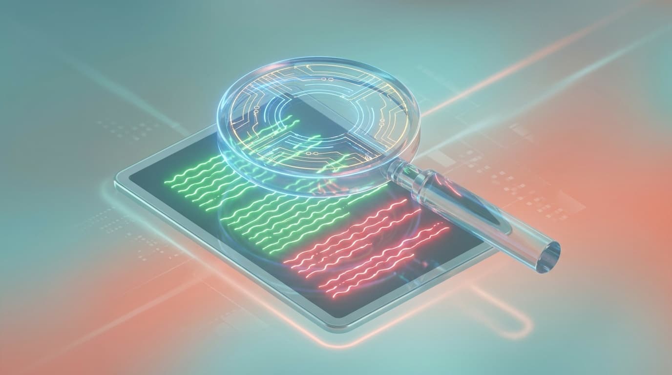 AIコンテンツ検出ツールが文章を判定する様子を表した概念的なイラスト