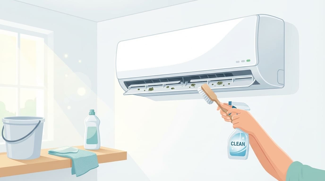 エアコンの吹き出し口を掃除する様子のイラスト