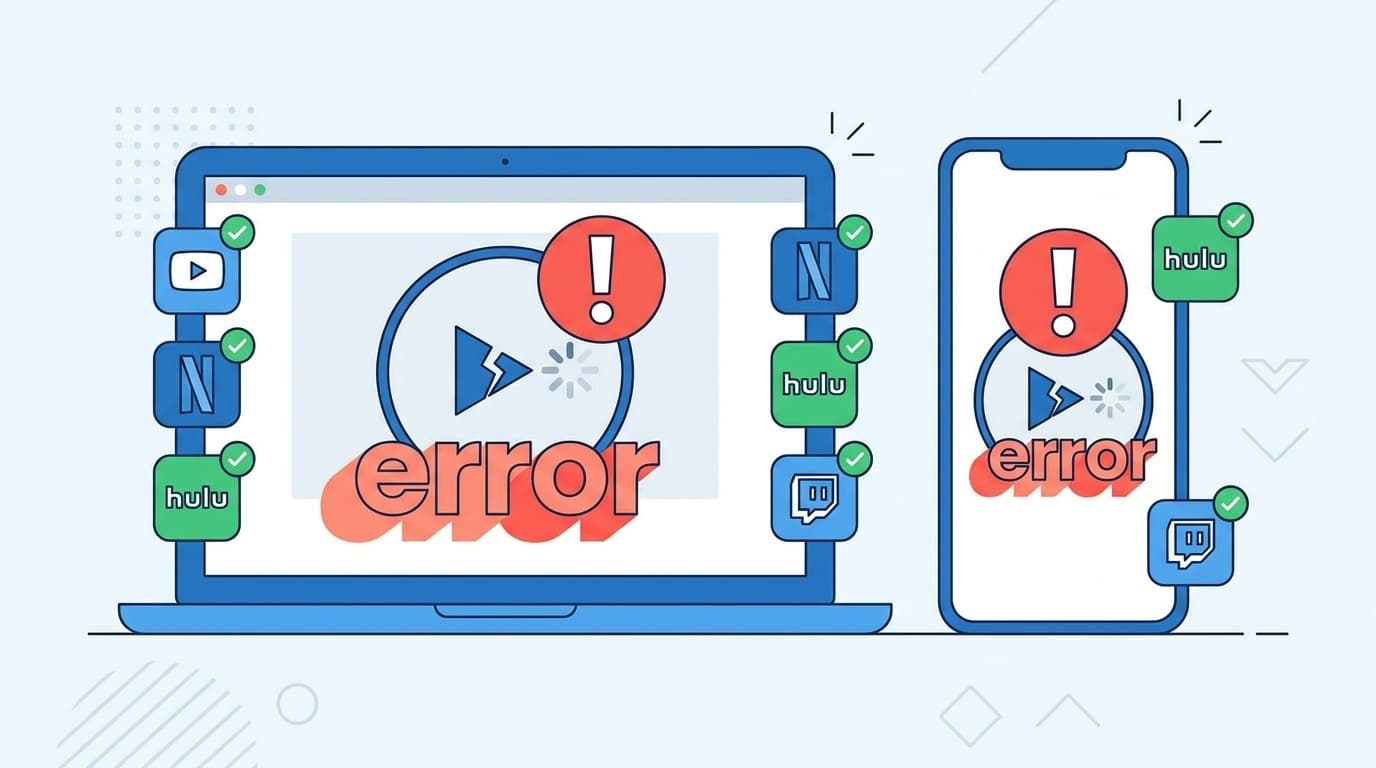 PCとスマホでAmazonプライムビデオのエラーが出ている様子のイラスト