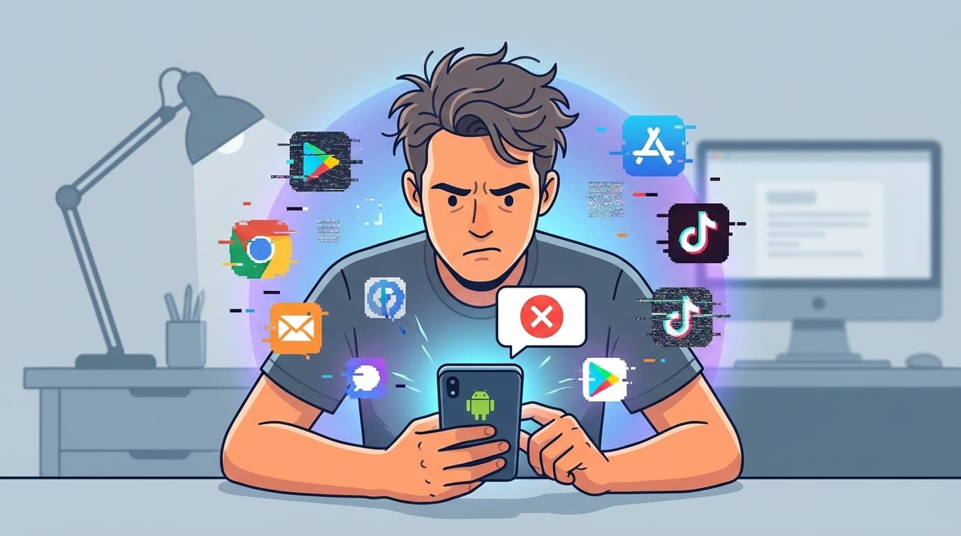 Androidスマホでアプリが繰り返し停止するエラーのイメージ