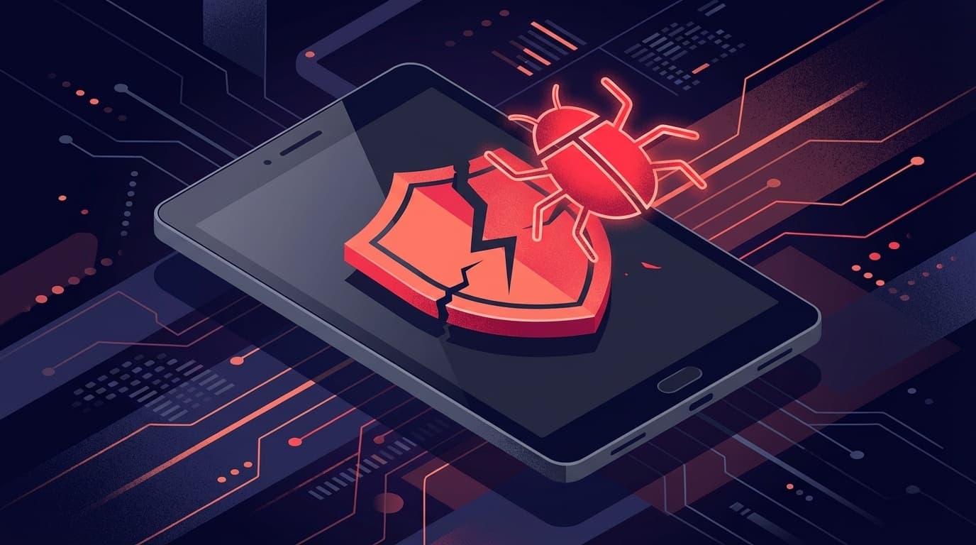 格安Androidタブレットとマルウェア警告のイラスト