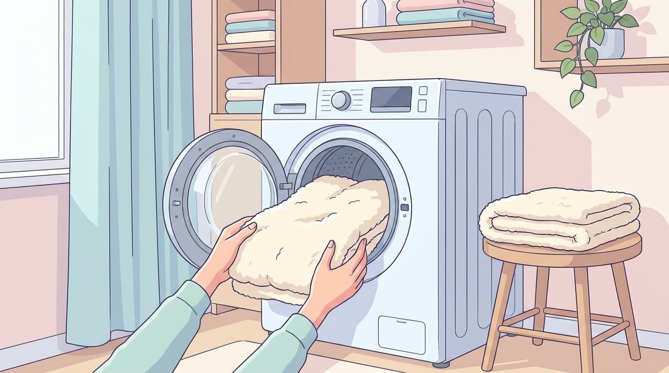 洗濯機で毛布やカーテンなどの大物を正しく洗う方法のイメージイラスト