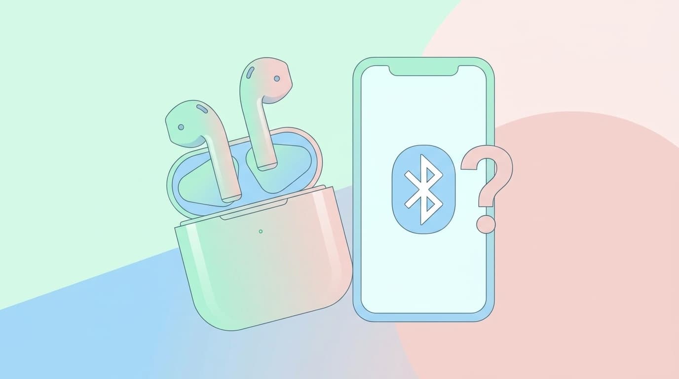 Bluetoothイヤホンとスマートフォンの接続トラブルを表すイラスト