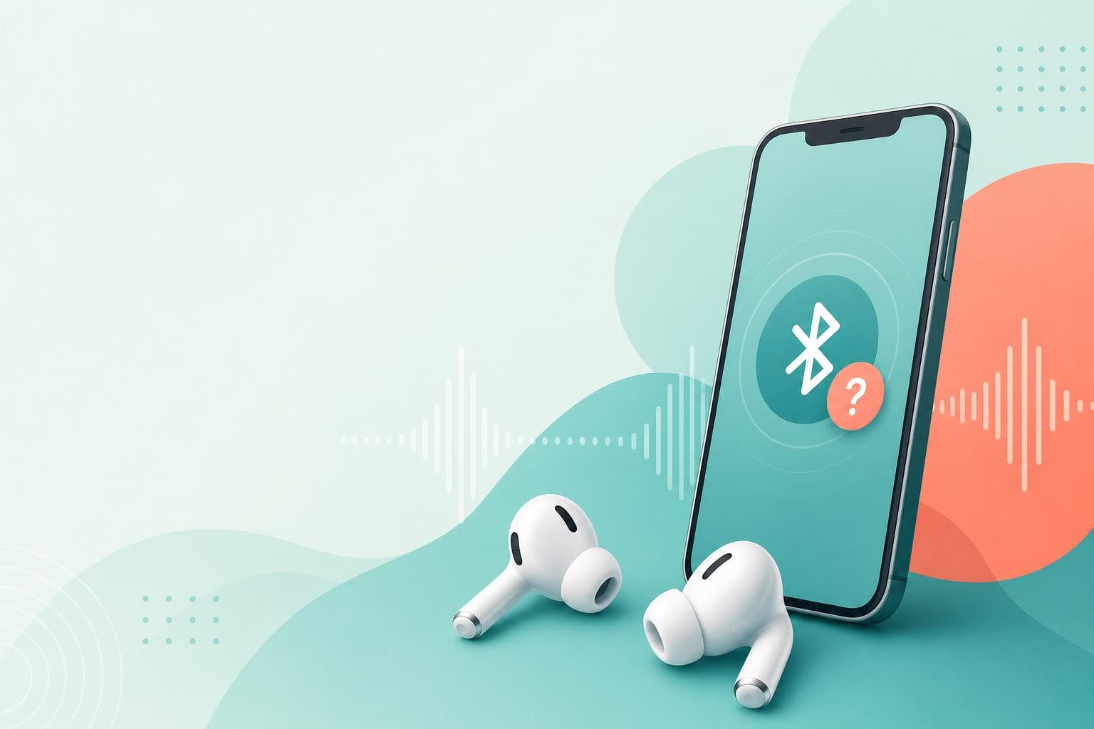 Bluetoothイヤホンとスマートフォンの接続トラブルを表すイラスト