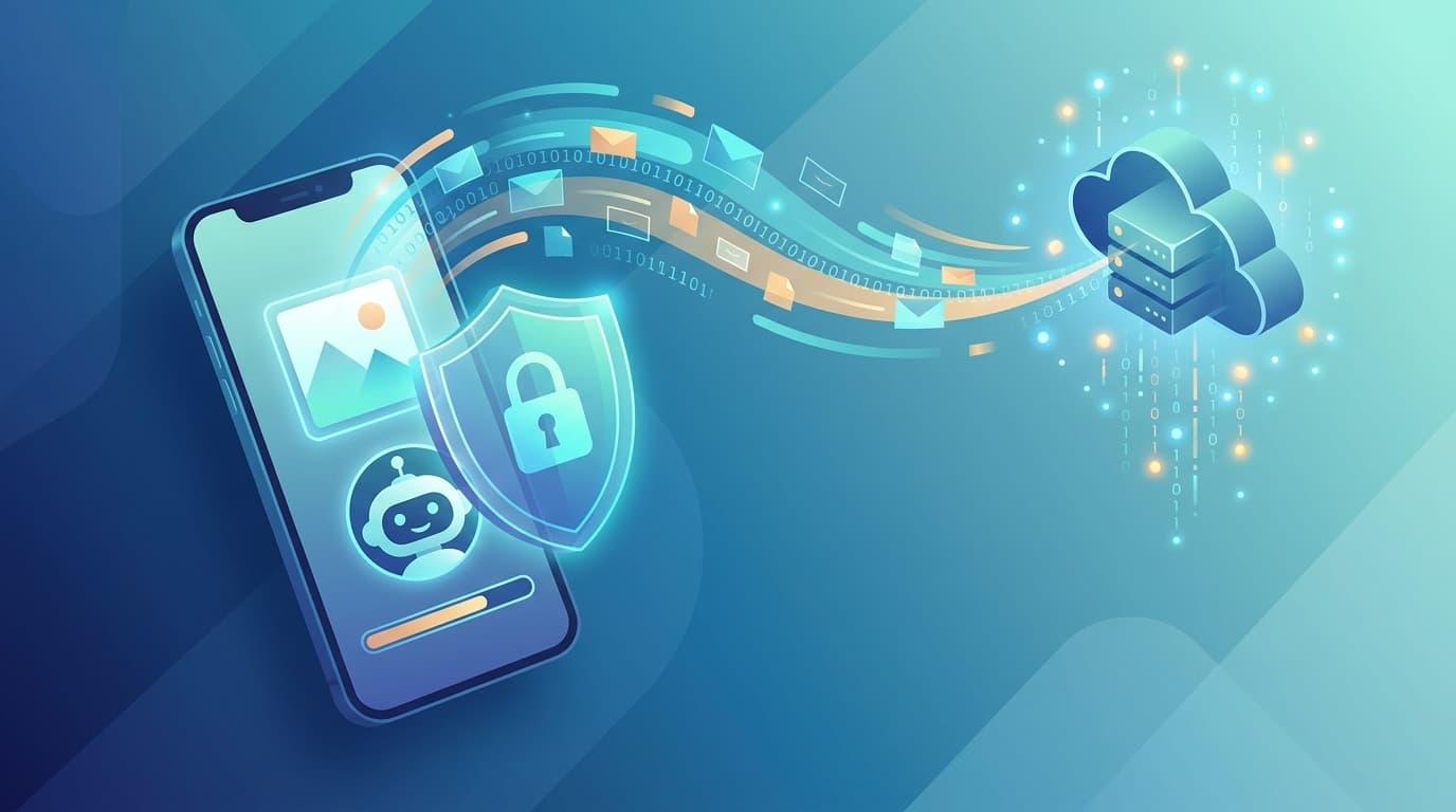 ChatGPTに写真をアップロードする際のプライバシーとデータ保護のイメージ図