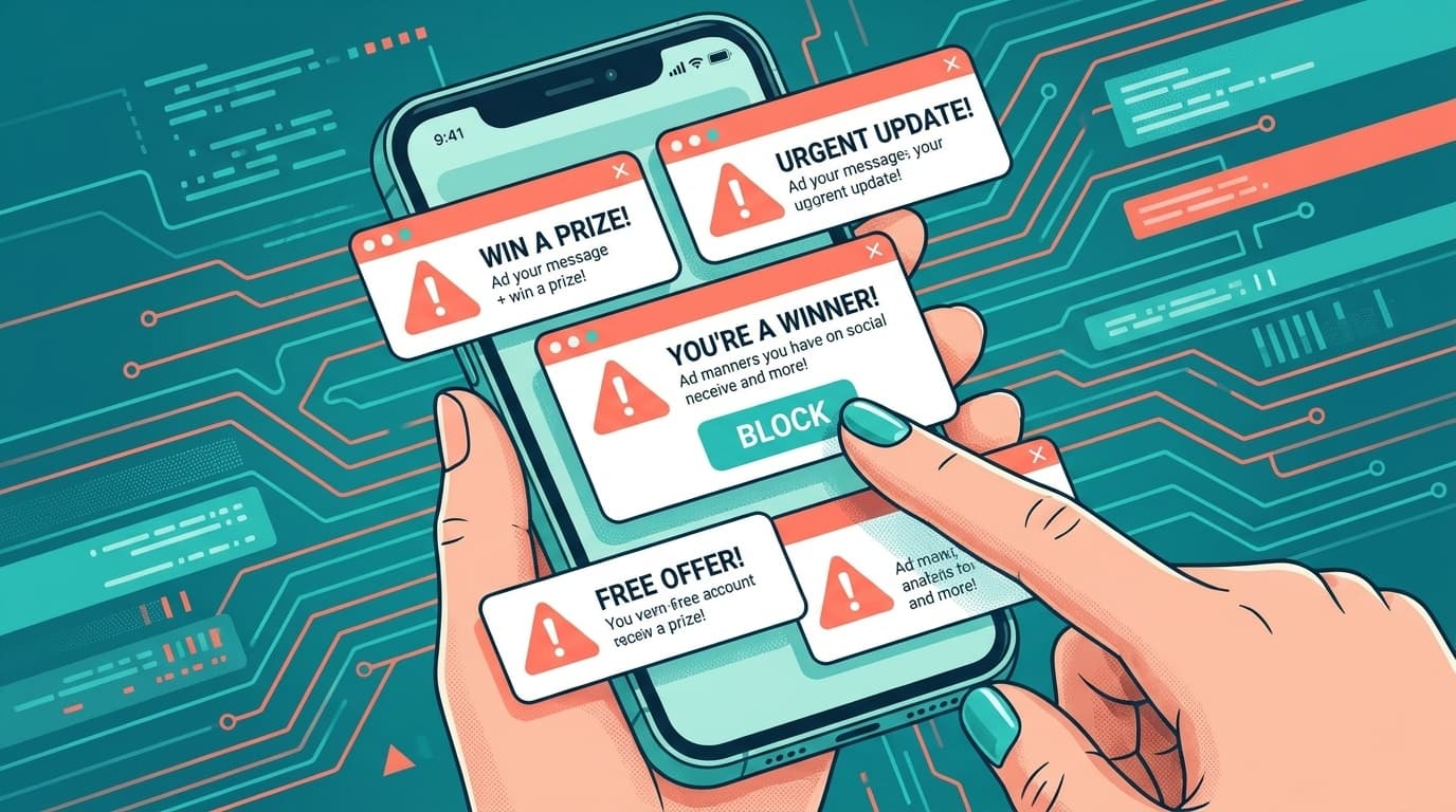 スマホ画面に表示される通知スパムをブロックするイメージ
