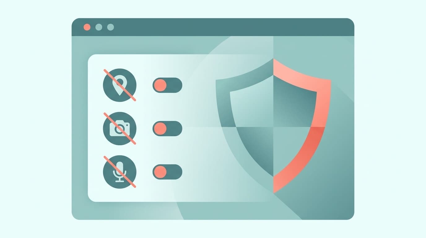 ブラウザのサイト権限設定画面で位置情報・カメラ・マイクの許可を確認するイメージイラスト
