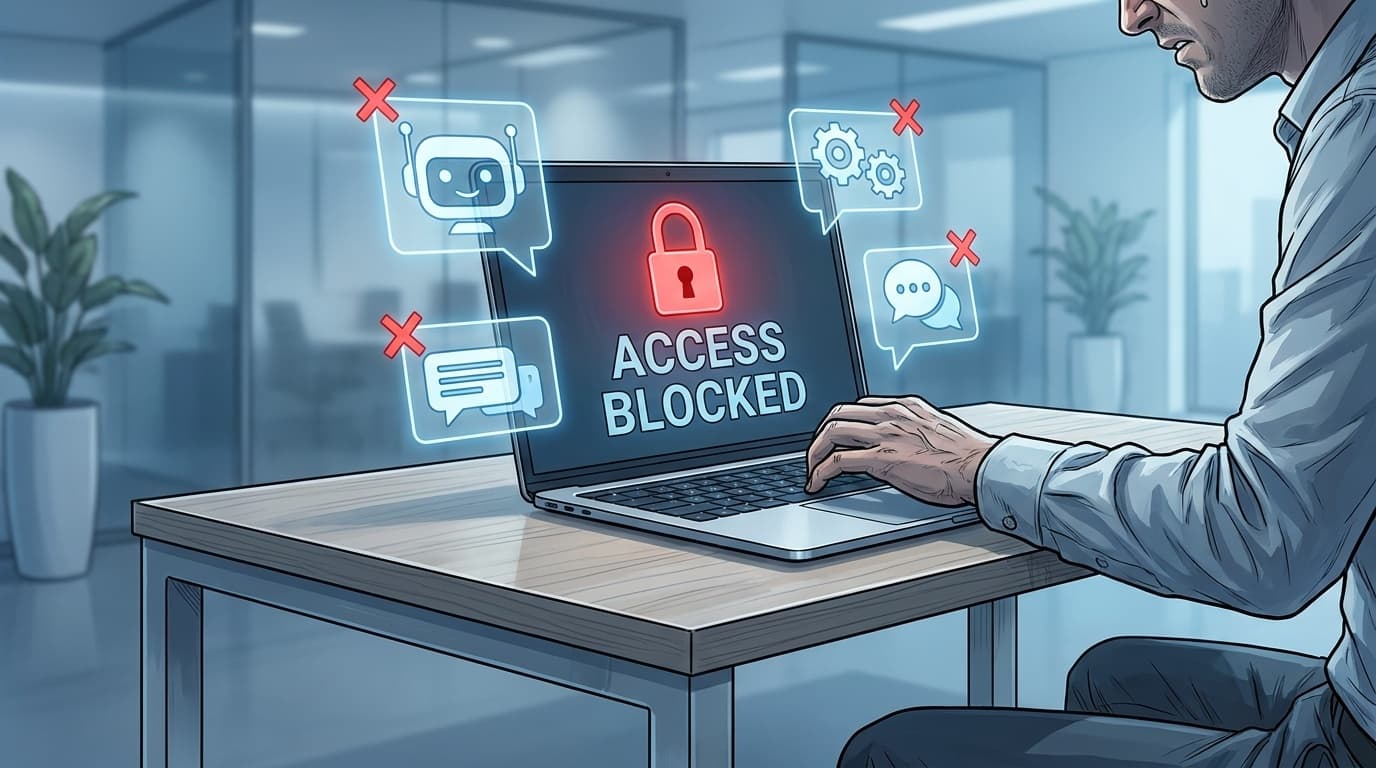会社のパソコンでAIツールがブロックされている画面のイメージ