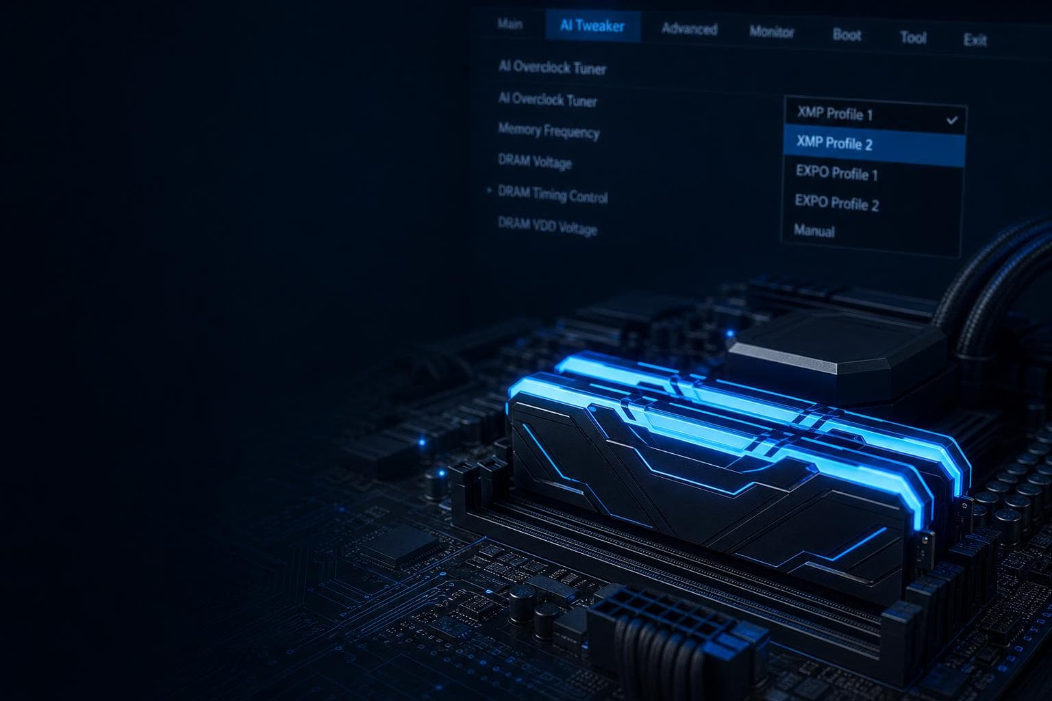 DDR5メモリのXMP/EXPO設定とBIOS画面のイメージ図