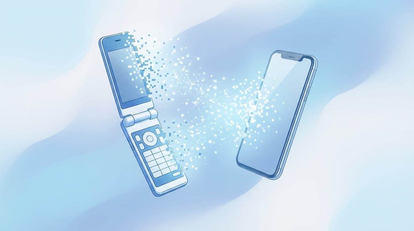 ガラケーからスマートフォンへの移行をイメージしたイラスト