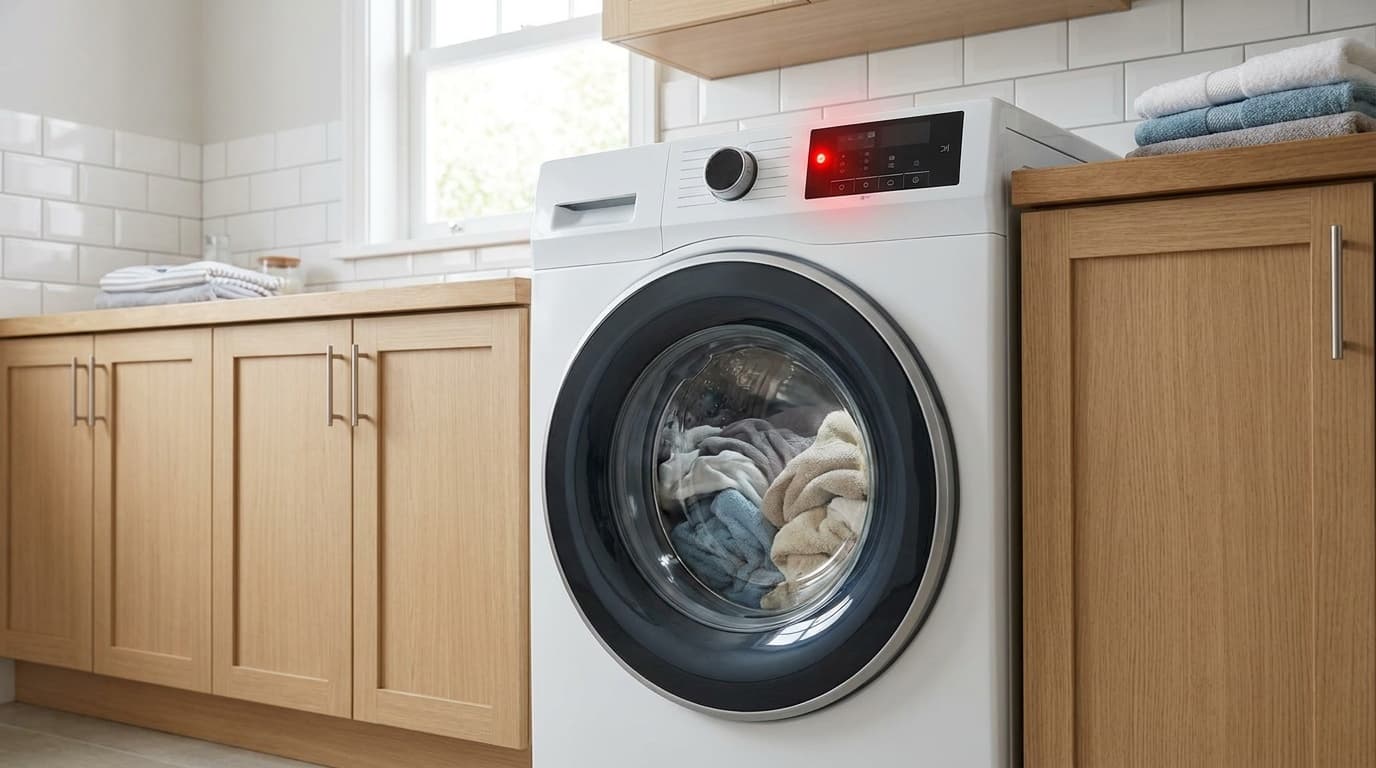 ドラム式洗濯機が途中で止まってエラー表示が出ている様子