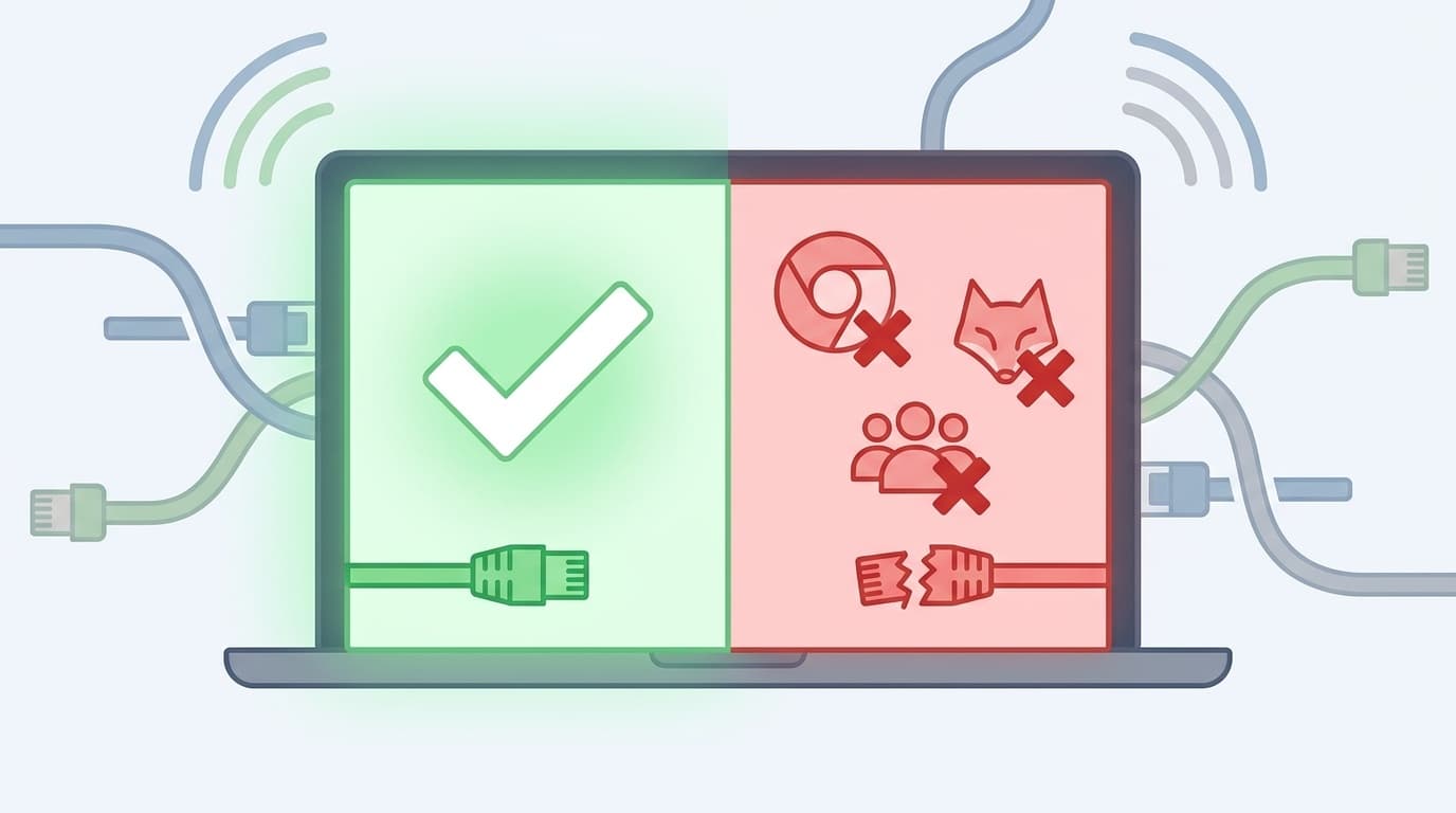 Edgeだけネットに繋がるのに他のアプリが繋がらないトラブルのイメージイラスト