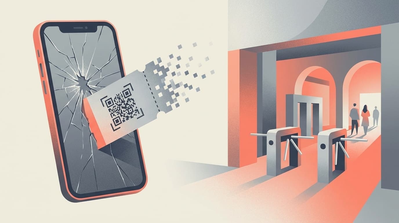 スマホの画面が割れて電子チケットが表示できないイメージイラスト