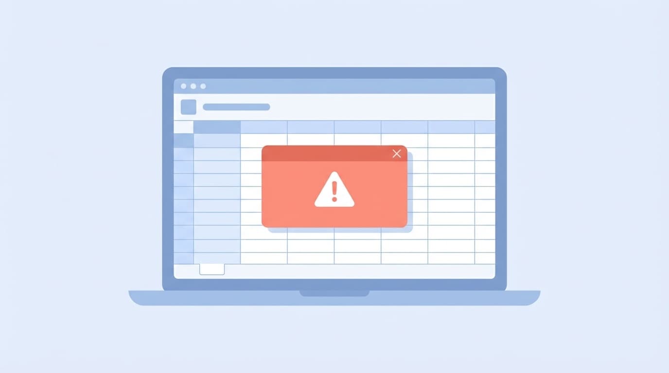 Excelの起動エラーダイアログが表示されたノートPCのイラスト