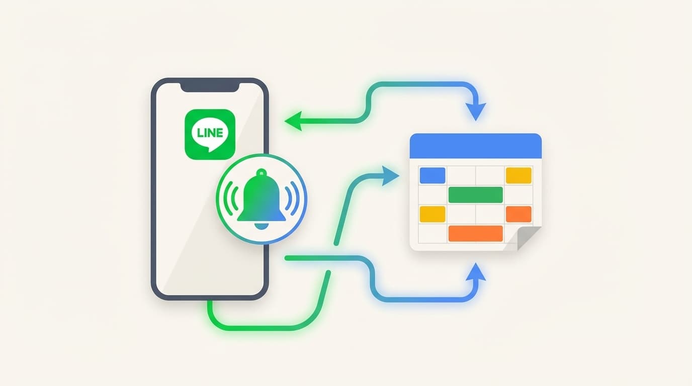 GoogleカレンダーとLINEの通知連携のイメージイラスト