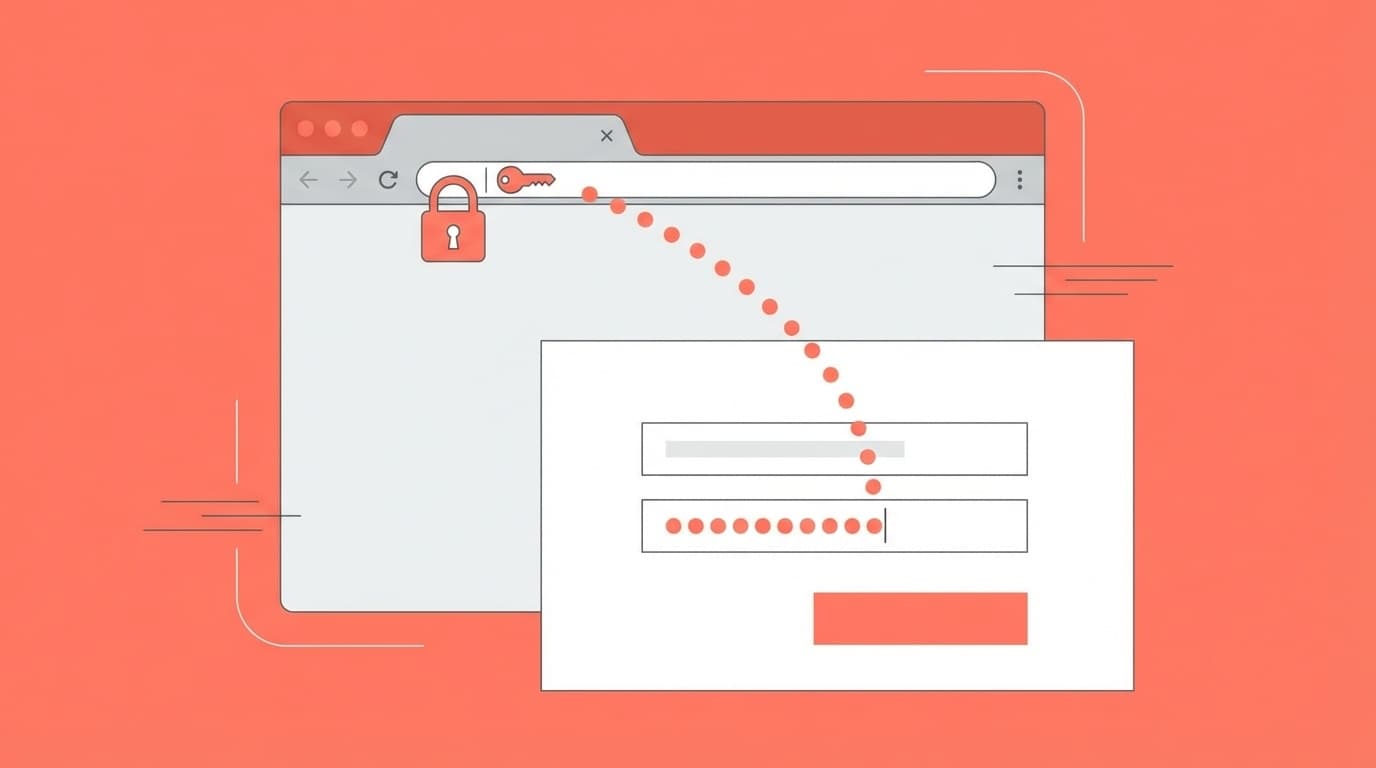 ブラウザのパスワードマネージャーとログインフォームの自動入力をイメージしたイラスト