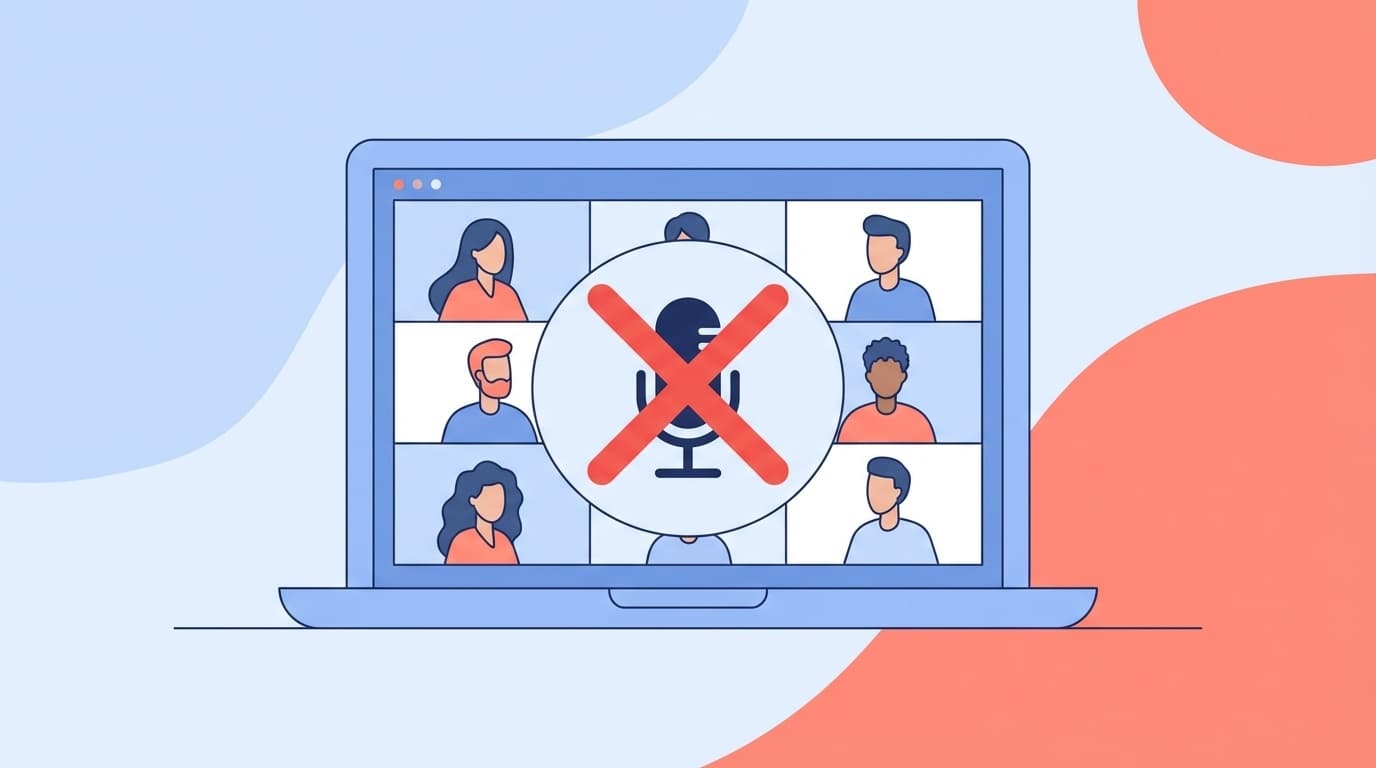 Google Meetのビデオ会議画面でマイクアイコンが無効になっているイラスト