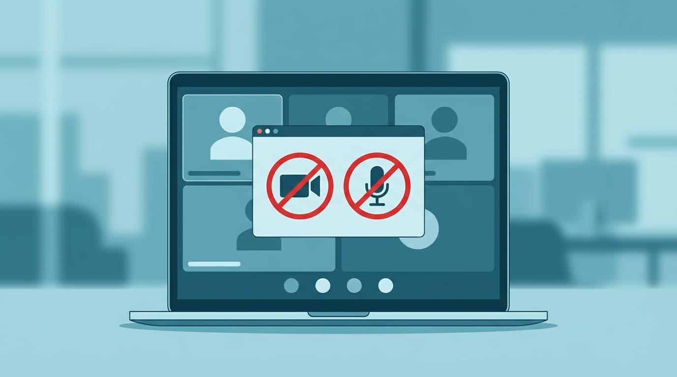 Google Meetでカメラとマイクがブロックされている画面のイラスト