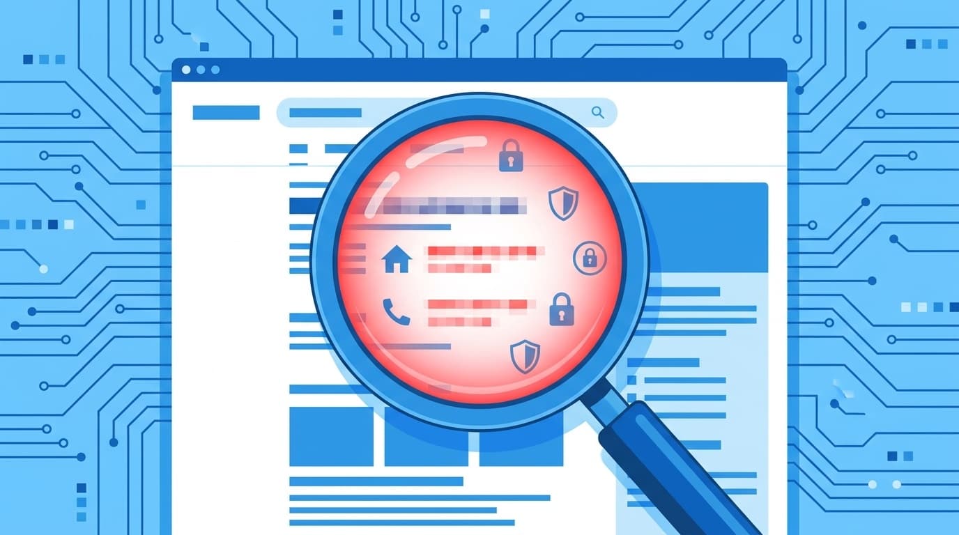 Google検索結果に表示された個人情報を虫眼鏡で発見するイメージ