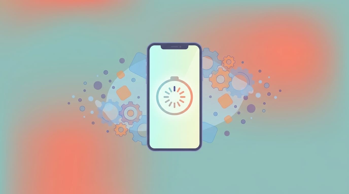 iPhoneのバッテリーアイコンと再インデックス処理を表すイラスト
