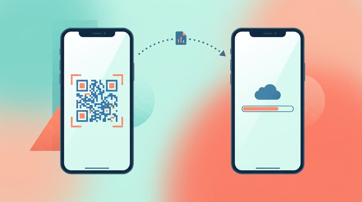 iPhoneのeSIMクイック転送と再発行の手順を示すイラスト