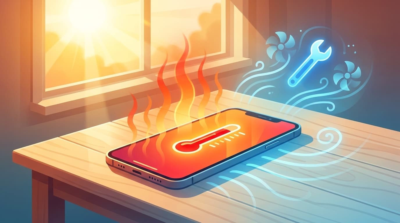 iPhoneが高温注意を表示している様子のイラスト