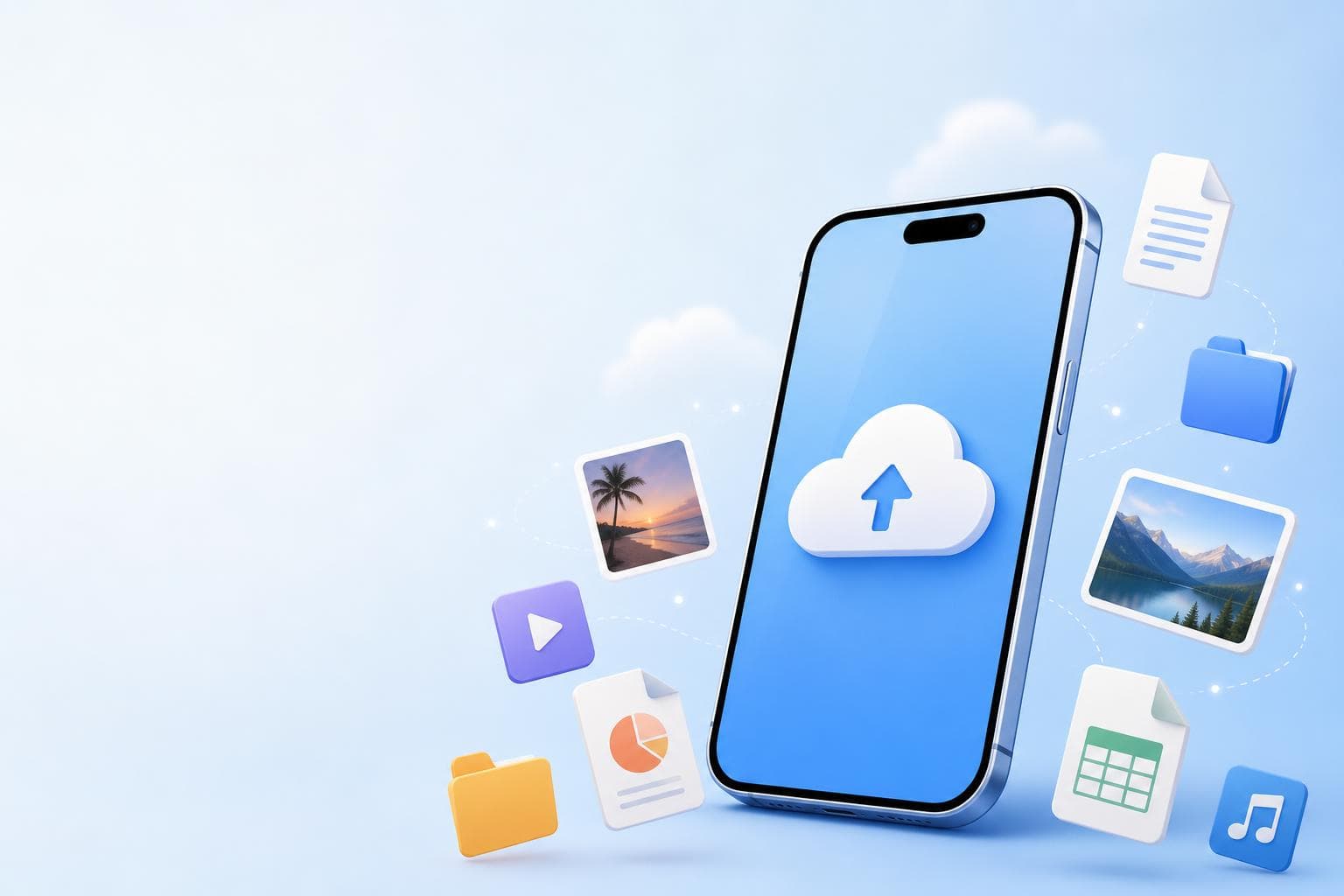 iPhoneのiCloudストレージがいっぱいの通知とクラウドストレージのイメージイラスト