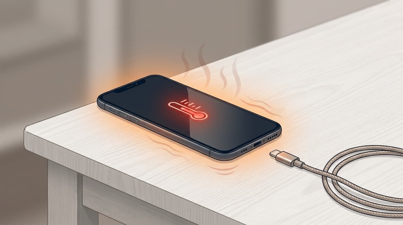 iPhoneが充電中に高温警告で画面が暗くなった状態のイメージイラスト