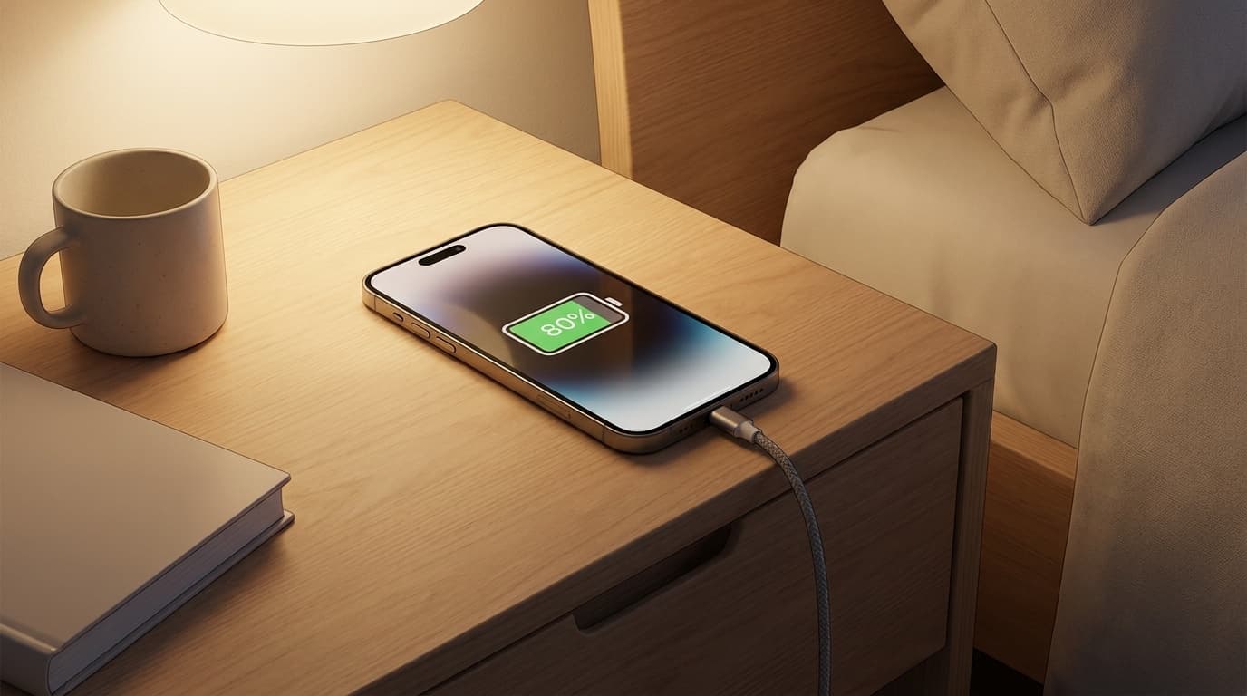 iPhoneが80%で充電が止まっている様子のイラスト