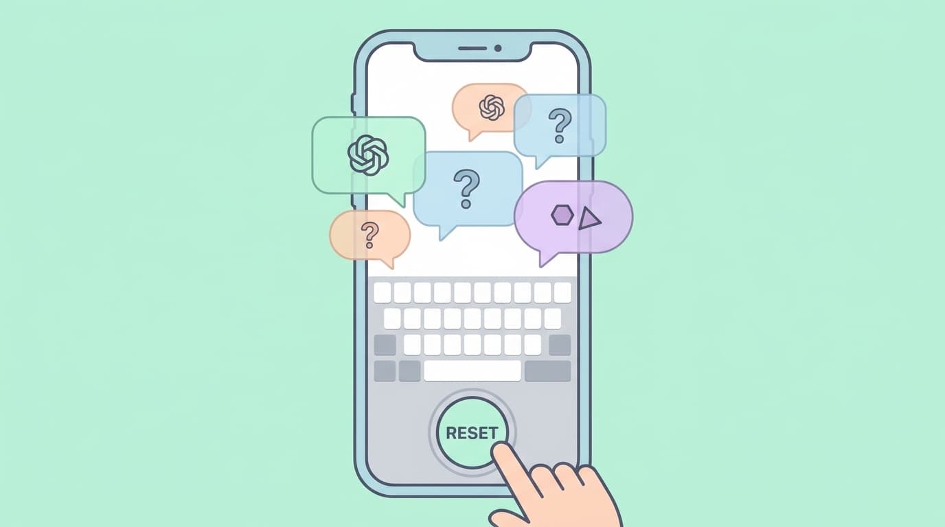 iPhoneの予測変換がおかしくなったときのキーボードリセット手順を示すイラスト