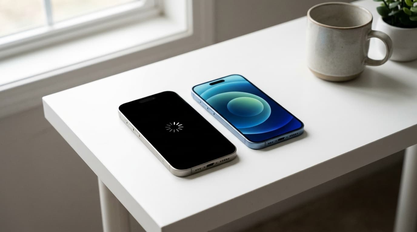 iPhoneの機種変更でクイックスタートのデータ移行画面が表示された2台のiPhone