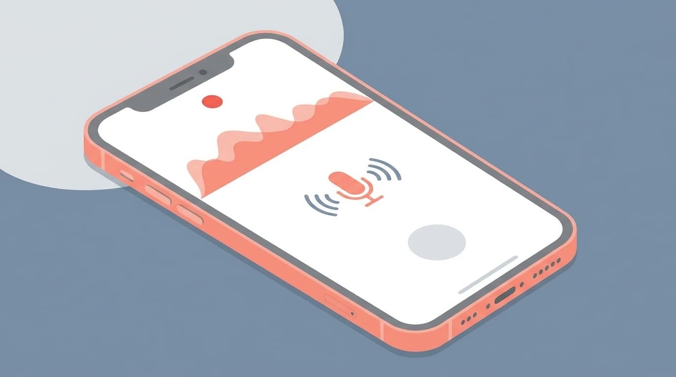 iPhoneの画面録画で音声が入らない問題の解決方法を示すイラスト