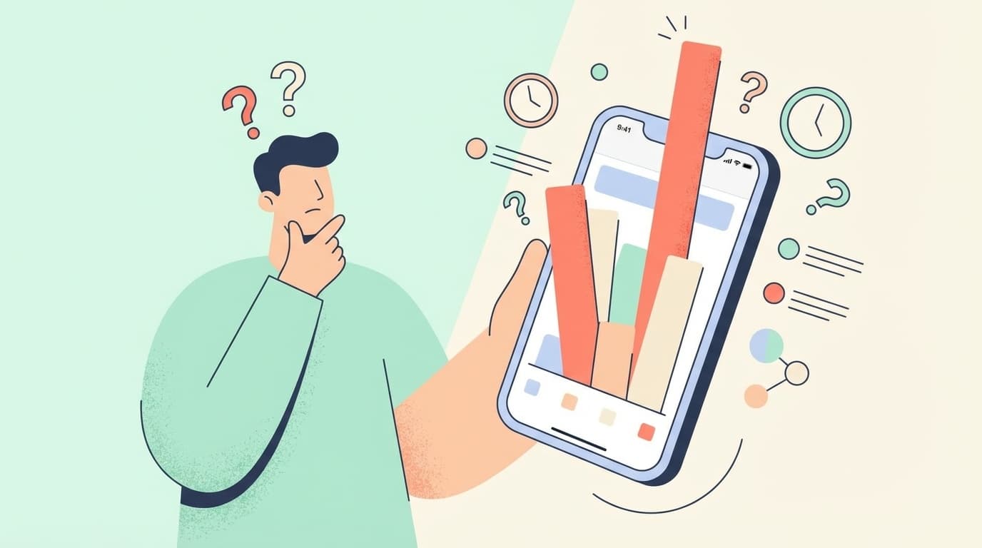 iPhoneのスクリーンタイムが勝手に増えるバグのイメージイラスト