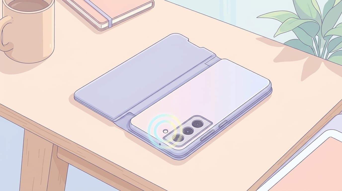 iPhoneの背面カメラ付近のマイク穴と手帳型ケースのイラスト