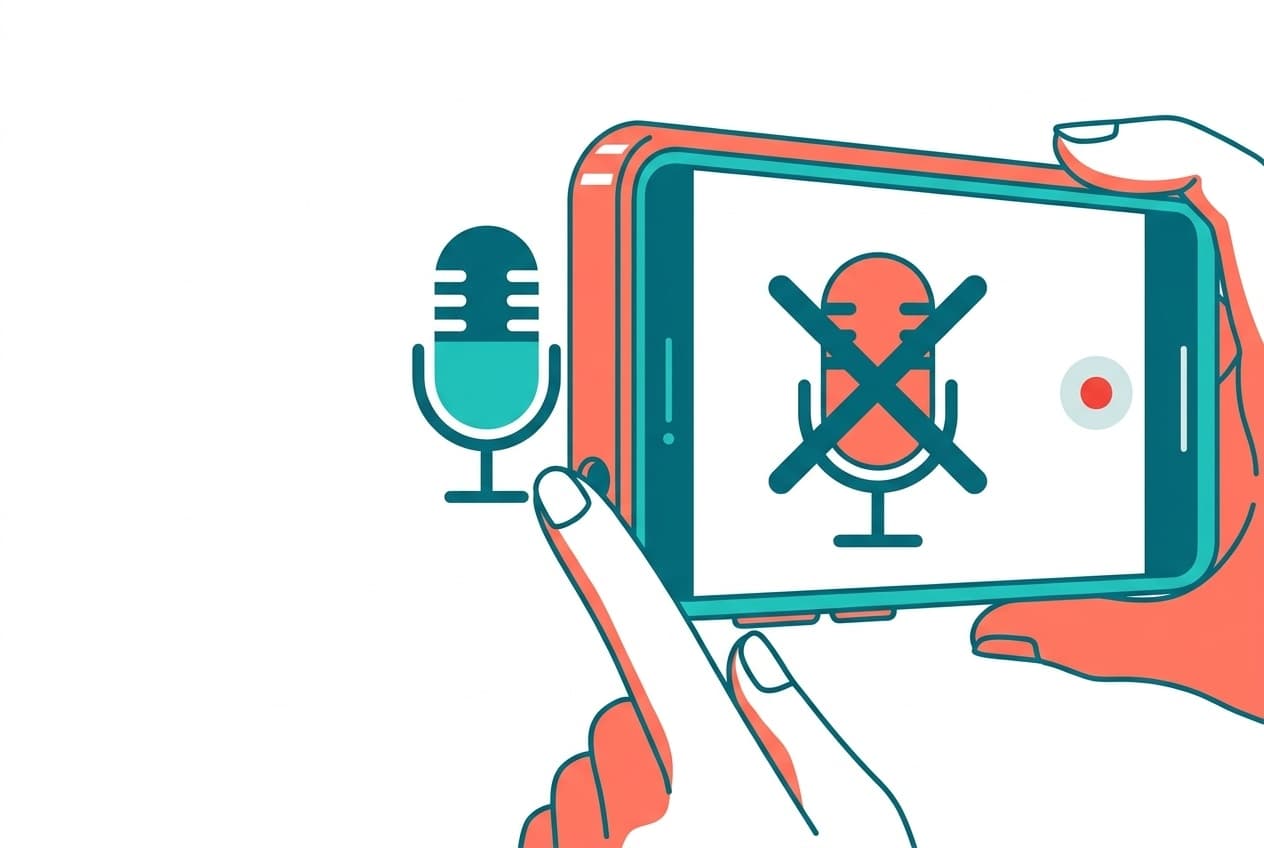 iPhoneを横向きで撮影中にマイク穴が塞がれているイラスト