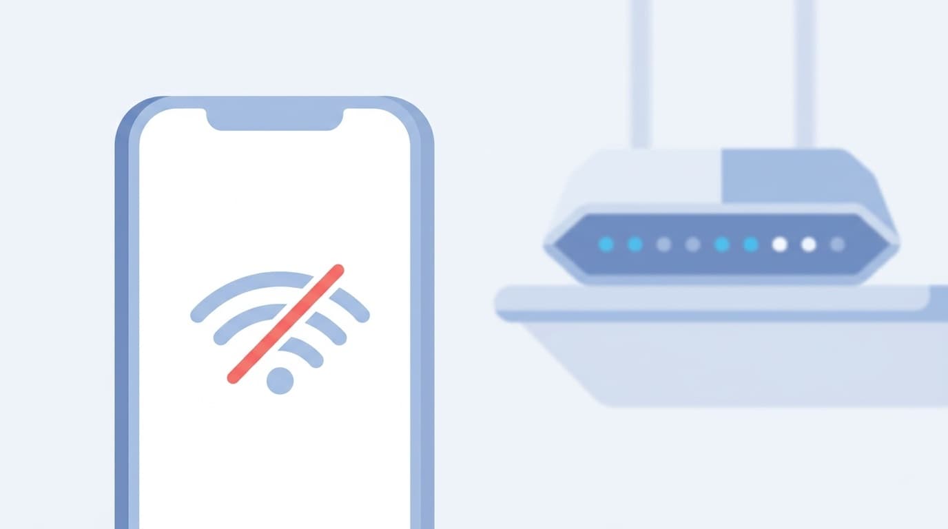 Wi-Fiマークが表示されたスマートフォンとルーターのイラスト