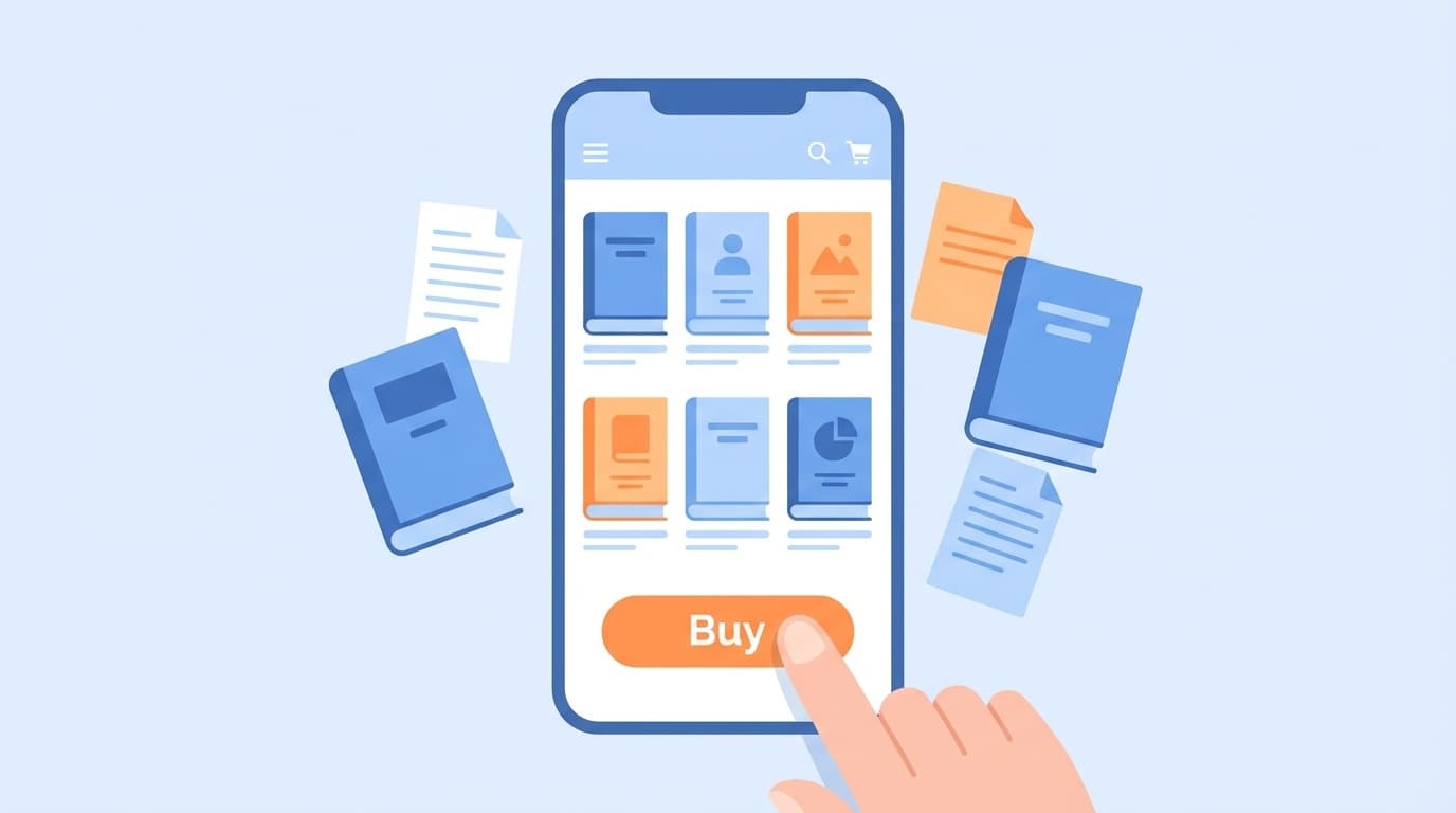 スマートフォンでKindle電子書籍の購入ボタンをタップするイラスト