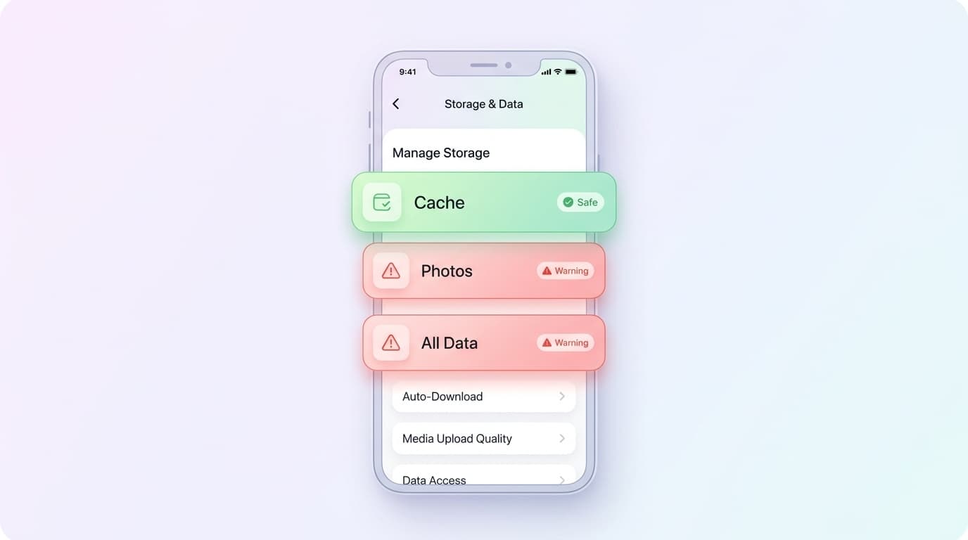 LINEのデータ削除画面でキャッシュだけを安全に削除する手順のイメージ