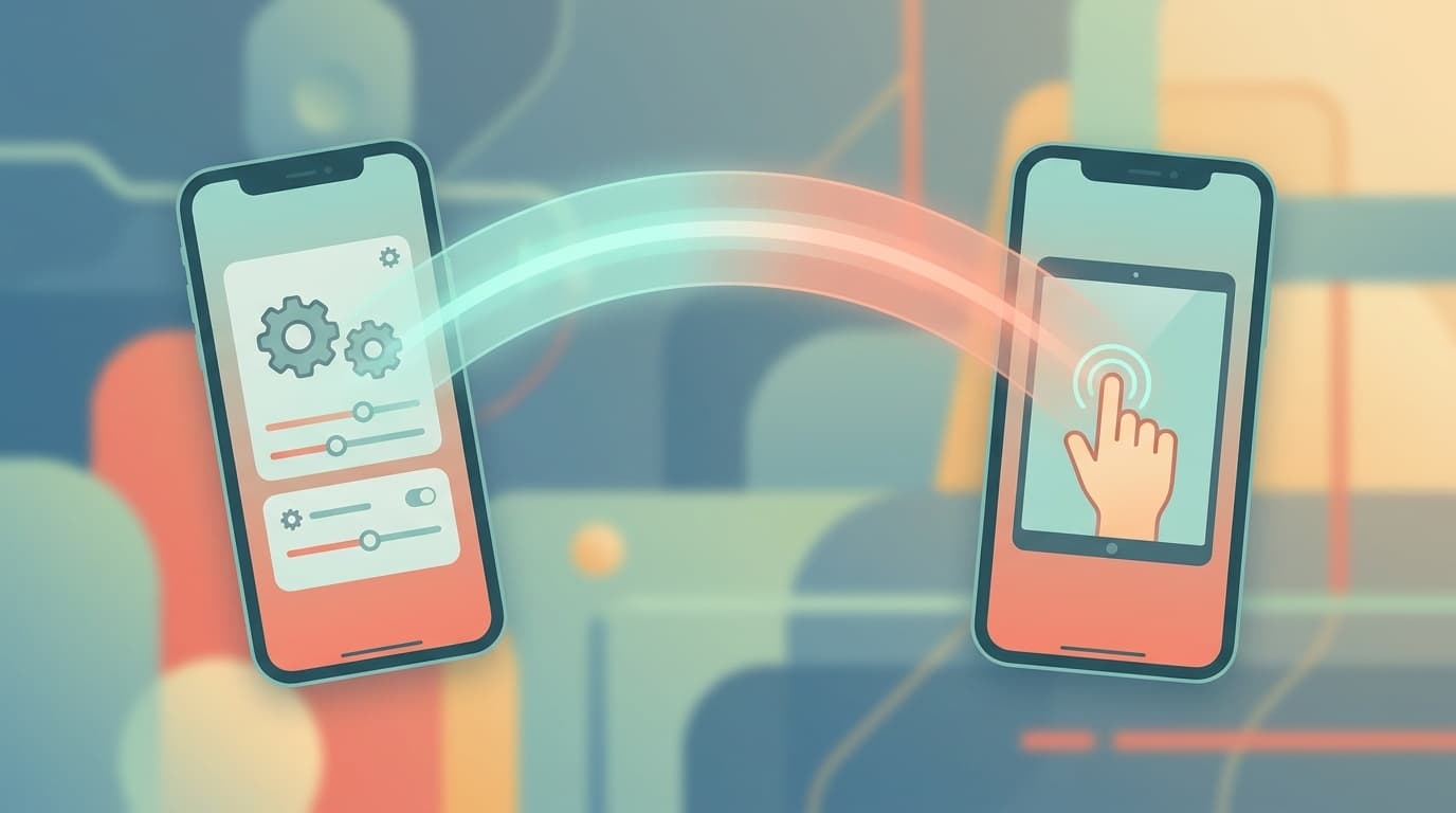 2台のiPhoneがFaceTimeの画面共有で接続されている様子のイラスト
