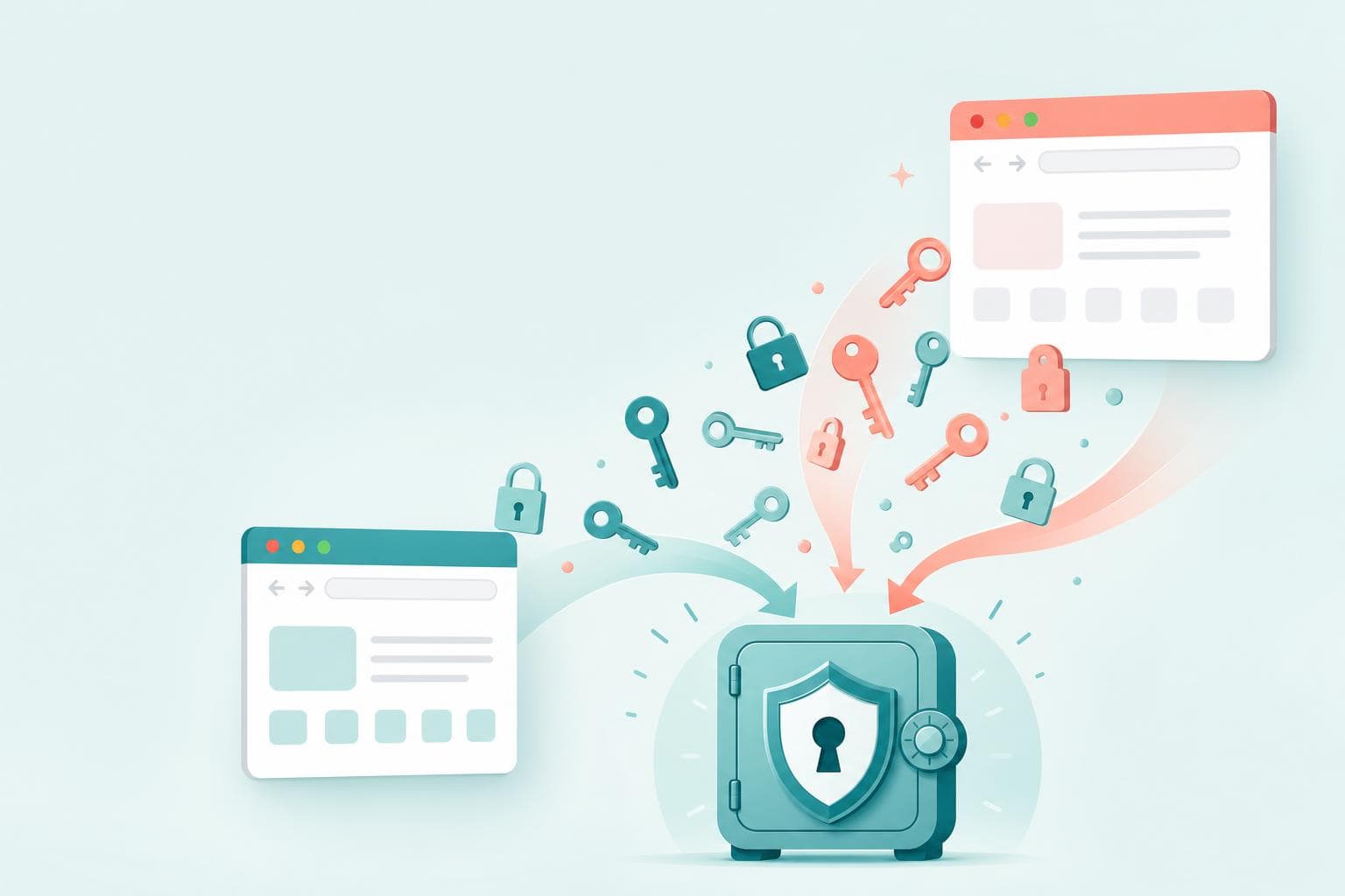 ChromeとiCloudキーチェーンに散らばったパスワードをBitwardenに一本化するイメージイラスト