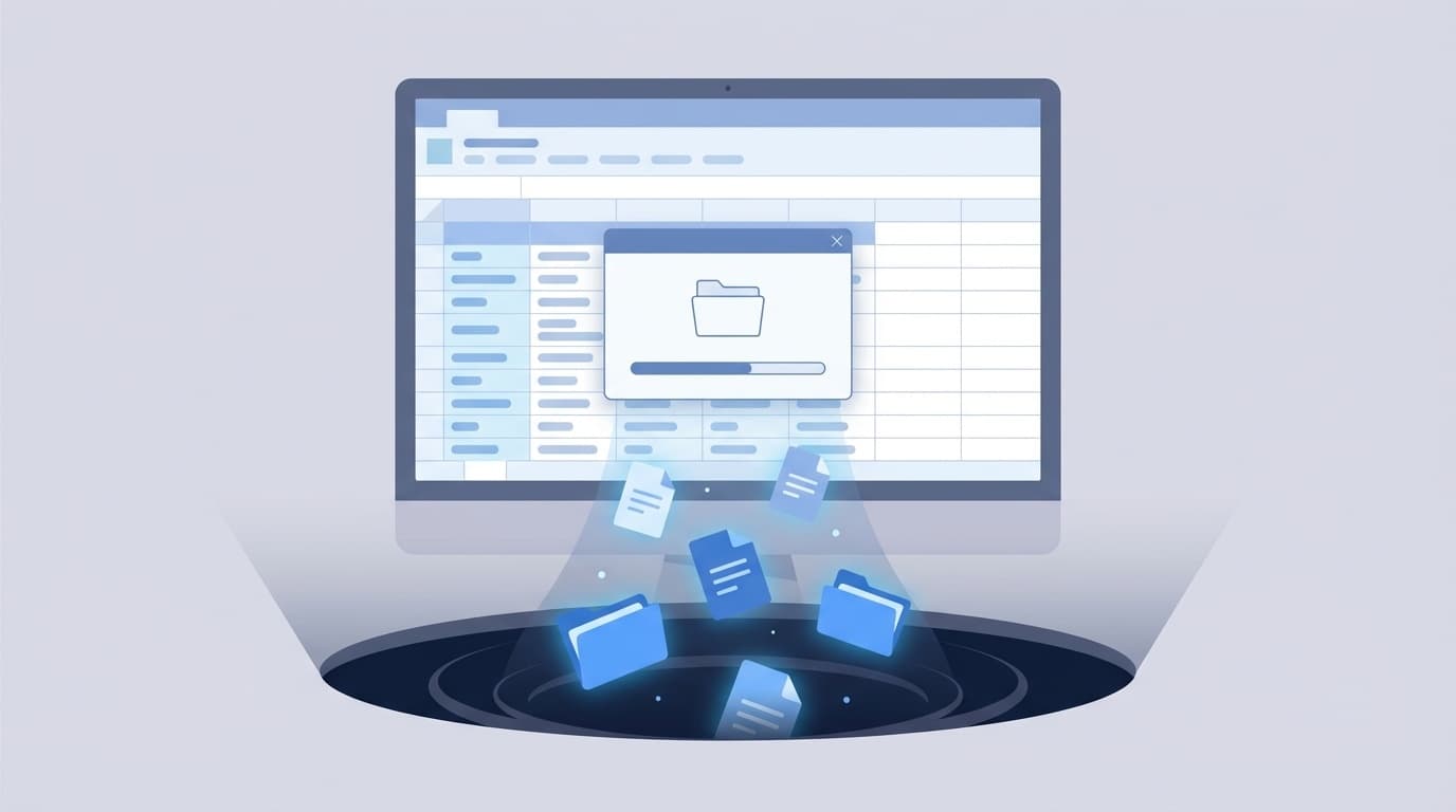 パソコンがフリーズして未保存のExcel・Wordファイルを復元するイメージ