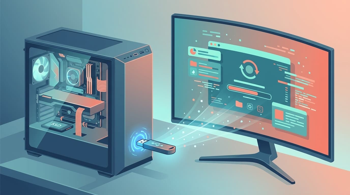 パソコンが起動しないときにUSBメモリでデータを救出するイメージ