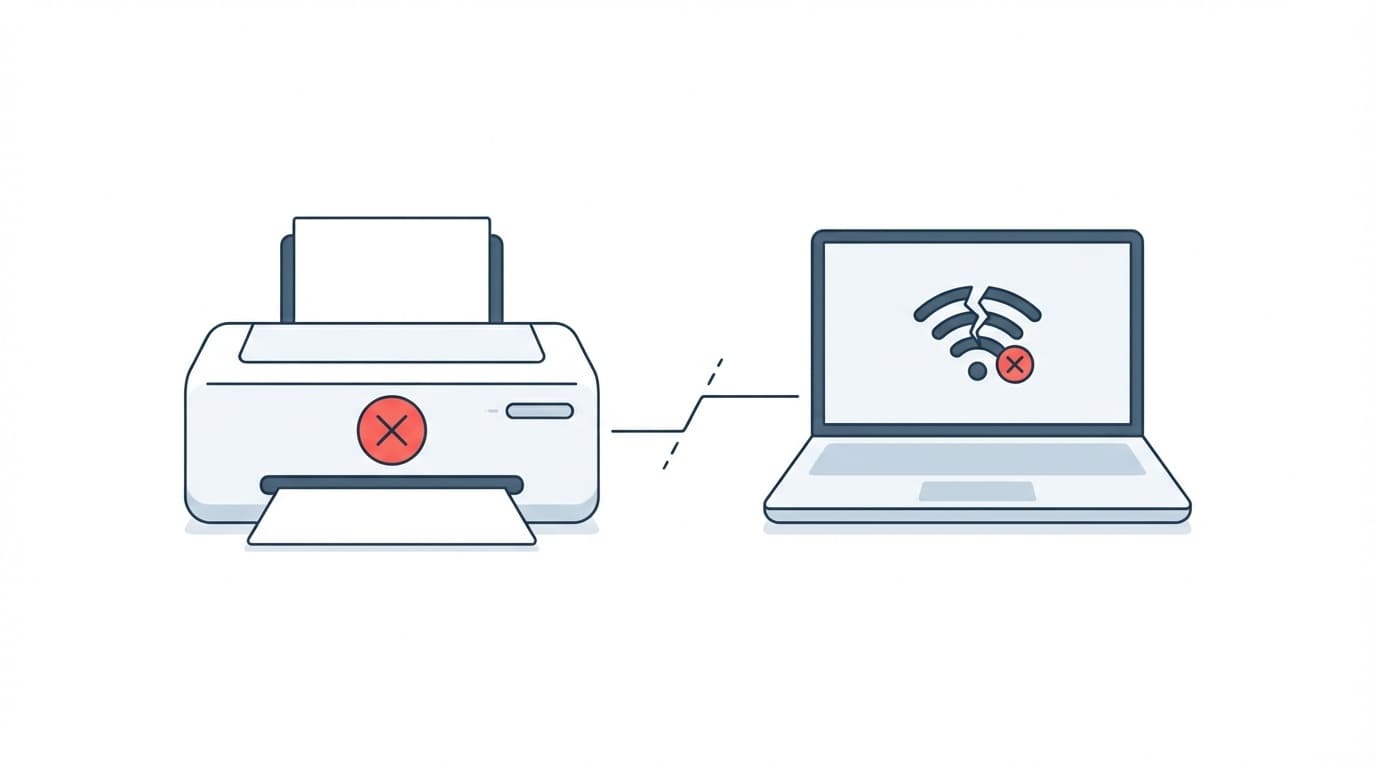 プリンターがオフラインで印刷できないトラブルのイメージ