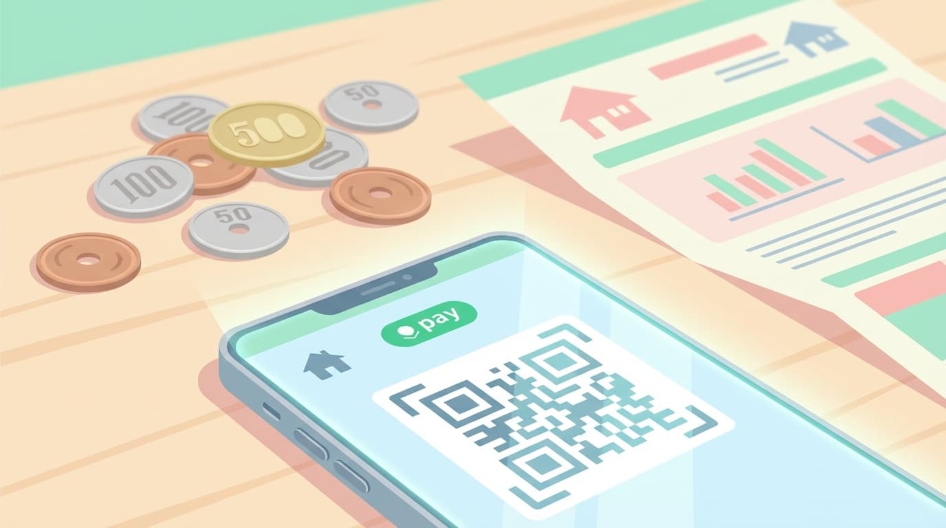 固定資産税をスマホのQRコード決済で支払うイメージイラスト