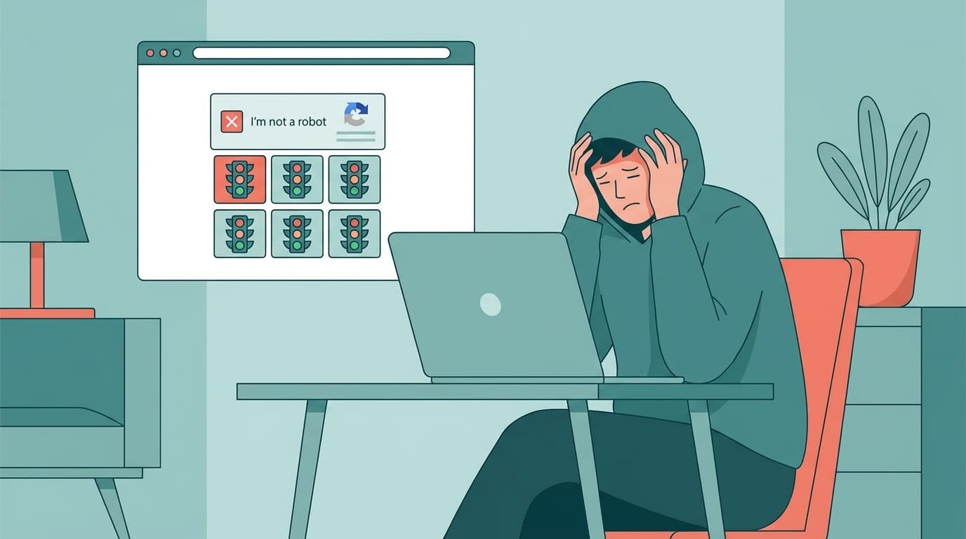 reCAPTCHAの画像認証に失敗して困っている人のイラスト