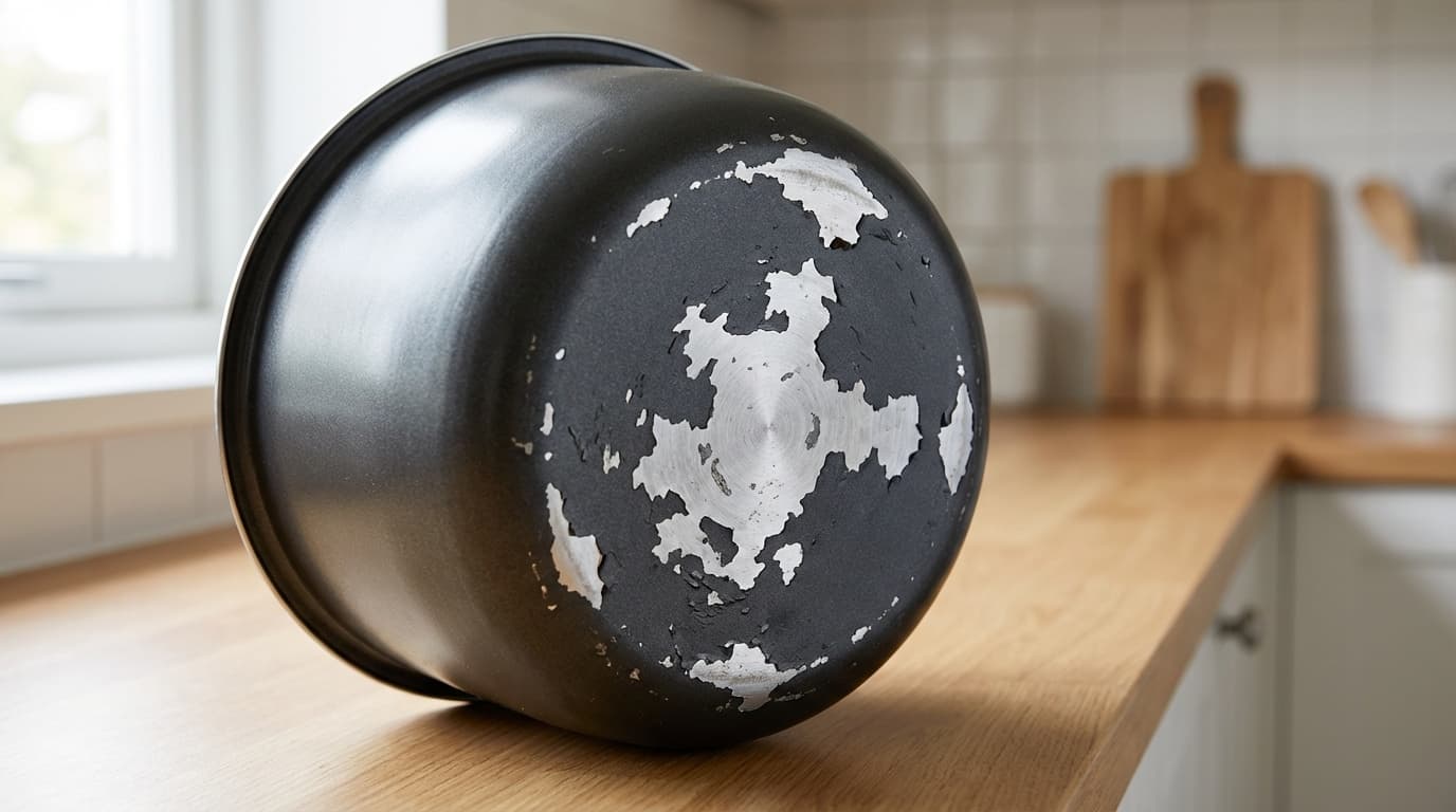 炊飯器の内釜のフッ素コーティングが剥がれている様子