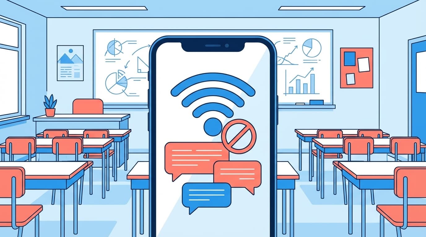 学校・職場のWi-Fiでスマホのチャットアプリが通信制限されているイメージ