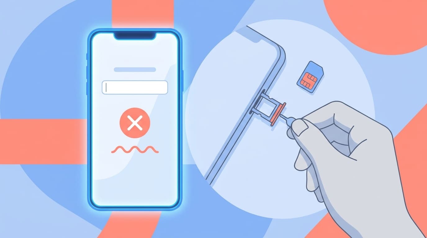 格安SIMに乗り換えたときのSMS認証エラーとSIMカード交換のイメージイラスト